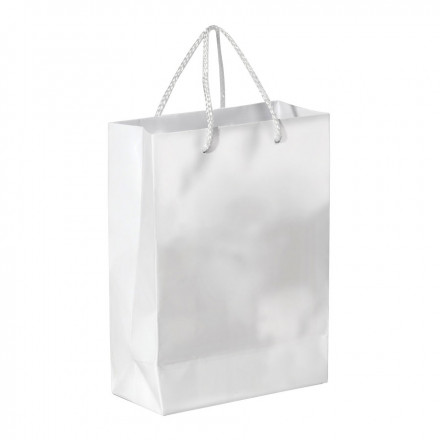 SAC PAPIER COLORE PUBLICITAIRE ANSES CORDELETTES 'YARA' 18X24X8 CM - blanc
